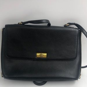 J. Crew Black Leather Turn Lock Crossbody Handbag